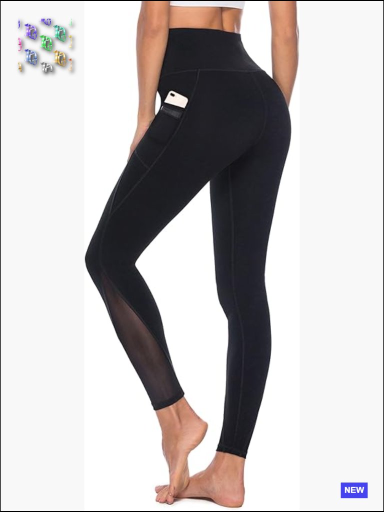 High Waist Mesh Yoga Leggings With Side Pockets Tummy Control Workout